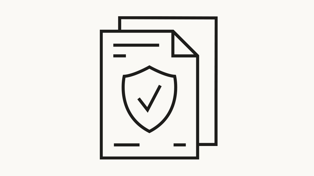 Symbol für sichere Dokumente mit Schild und Haken auf der Vorderseite